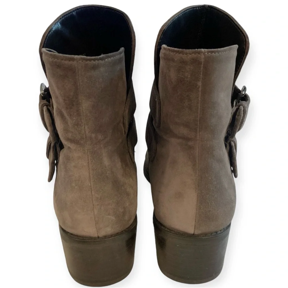Stuart Weitzman Strapduo Ankle Boots Brown Suede Leather Buckle U256693 Size 9
